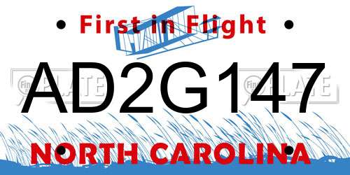 AD2G147 North Carolina License Plate