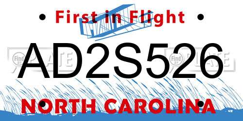 AD2S526 North Carolina License Plate