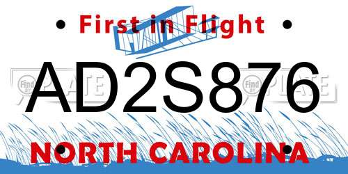 AD2S876 North Carolina License Plate