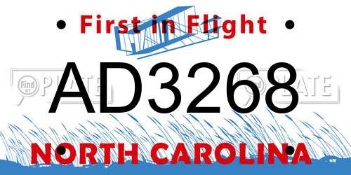 AD3268 North Carolina License Plate