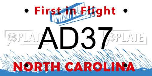 AD37 North Carolina License Plate