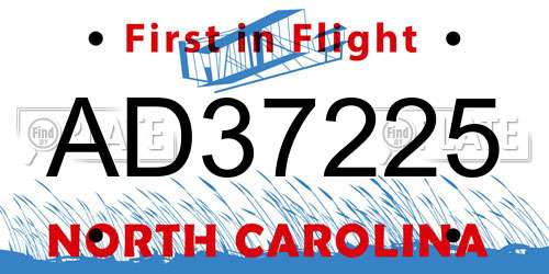 AD37225 North Carolina License Plate