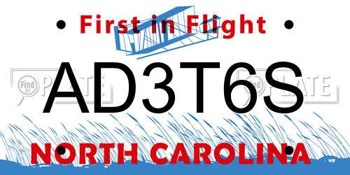 AD3T6S North Carolina License Plate