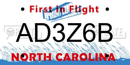 AD3Z6B North Carolina License Plate