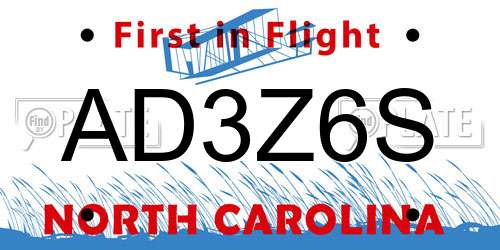 AD3Z6S North Carolina License Plate