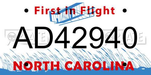 AD42940 North Carolina License Plate