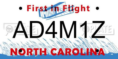 AD4M1Z North Carolina License Plate