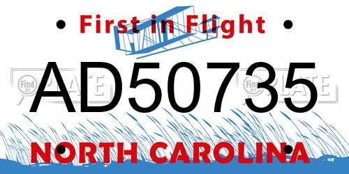 AD50735 North Carolina License Plate