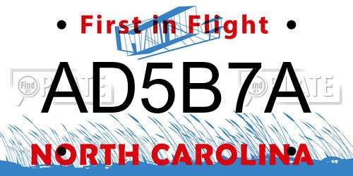 AD5B7A North Carolina License Plate