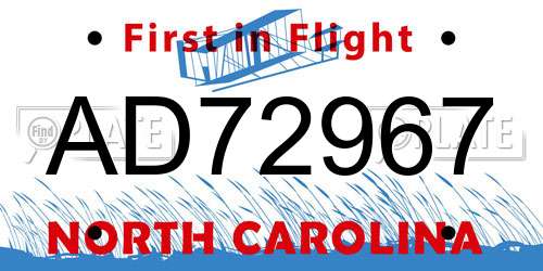 AD72967 North Carolina License Plate