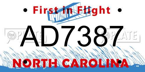 AD7387 North Carolina License Plate