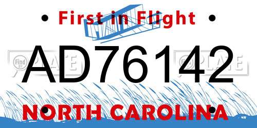 AD76142 North Carolina License Plate