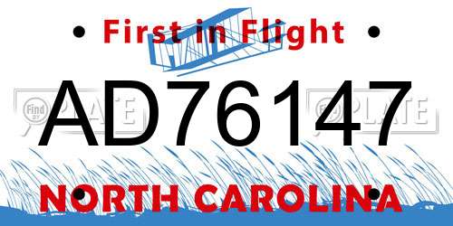 AD76147 North Carolina License Plate