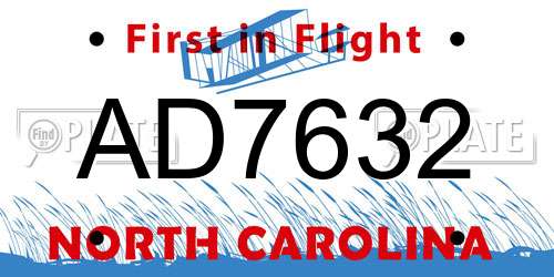 AD7632 North Carolina License Plate