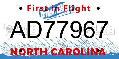 AD77967 North Carolina License Plate