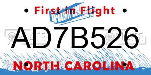AD7B526 North Carolina License Plate