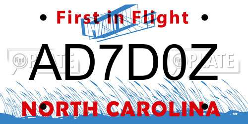 AD7D0Z North Carolina License Plate