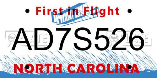 AD7S526 North Carolina License Plate