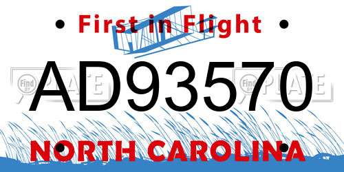 AD93570 North Carolina License Plate