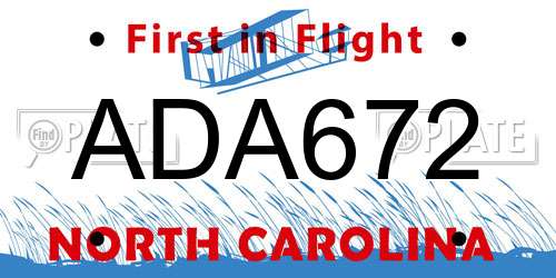 ADA672 North Carolina License Plate