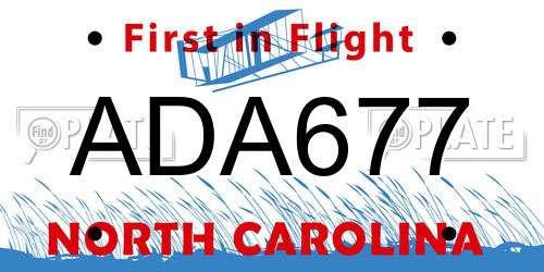 ADA677 North Carolina License Plate
