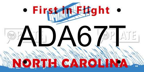 ADA67T North Carolina License Plate