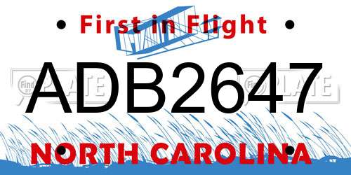 ADB2647 North Carolina License Plate