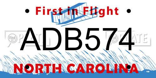 ADB574 North Carolina License Plate