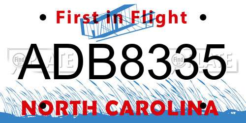 ADB8335 North Carolina License Plate