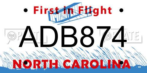 ADB874 North Carolina License Plate