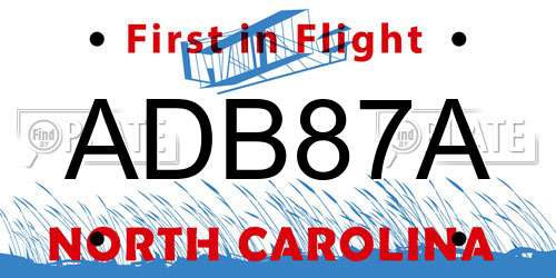ADB87A North Carolina License Plate