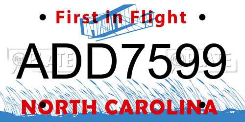 ADD7599 North Carolina License Plate