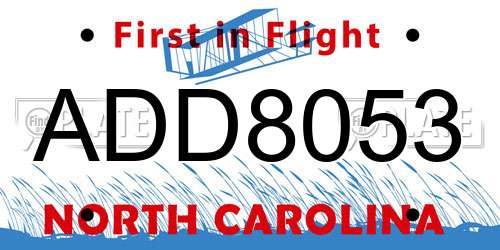 ADD8053 North Carolina License Plate