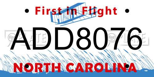 ADD8076 North Carolina License Plate