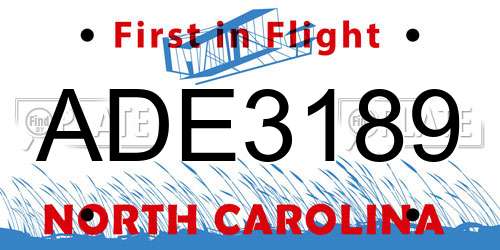 ADE3189 North Carolina License Plate