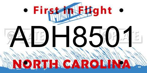 ADH8501 North Carolina License Plate