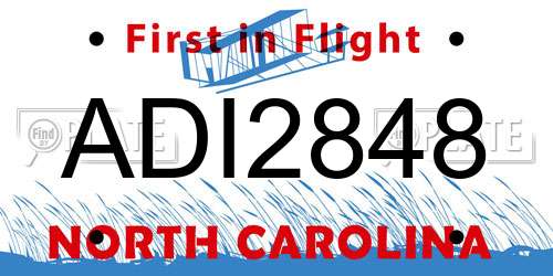 ADI2848 North Carolina License Plate