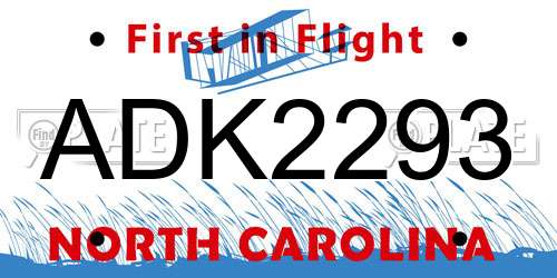 ADK2293 North Carolina License Plate