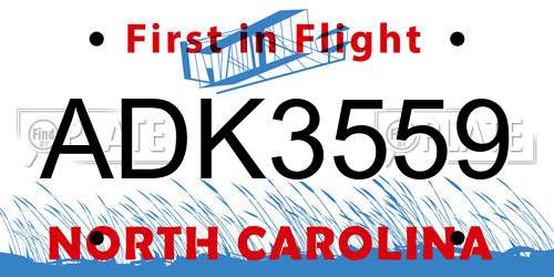 ADK3559 North Carolina License Plate