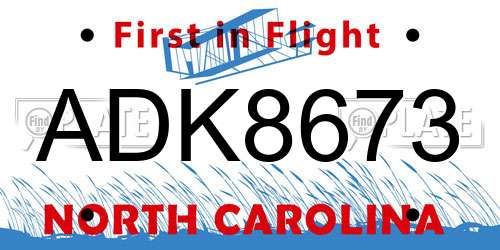 ADK8673 North Carolina License Plate
