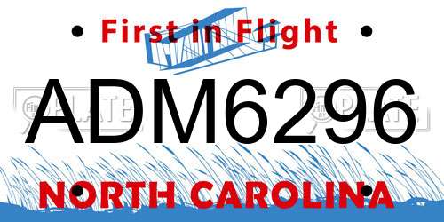 ADM6296 North Carolina License Plate