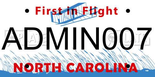 ADMIN007 North Carolina License Plate