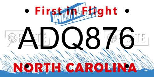 ADQ876 North Carolina License Plate