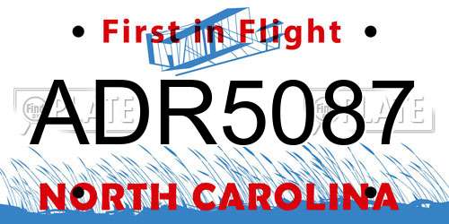 ADR5087 North Carolina License Plate