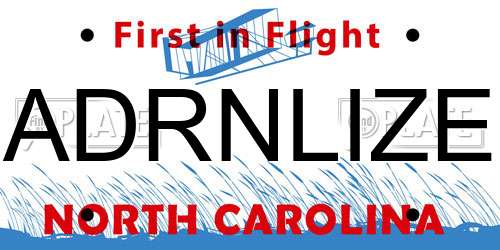 ADRNLIZE North Carolina License Plate