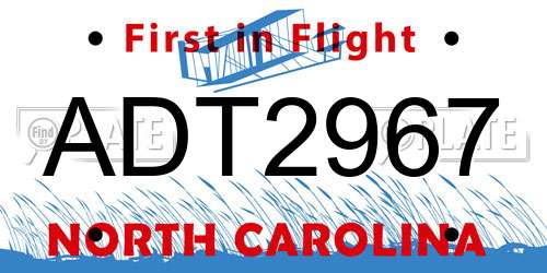 ADT2967 North Carolina License Plate