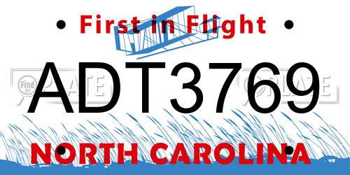 ADT3769 North Carolina License Plate