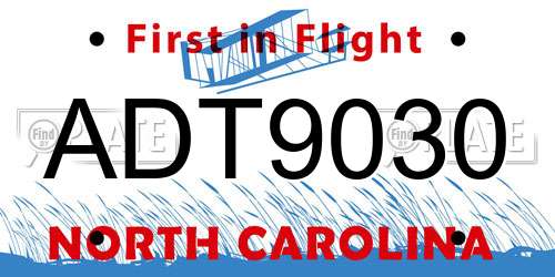 ADT9030 North Carolina License Plate
