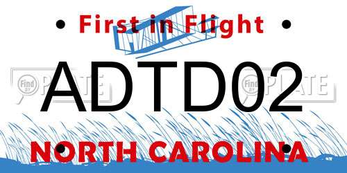 ADTD02 North Carolina License Plate