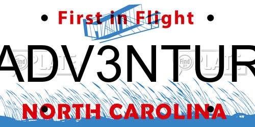ADV3NTUR North Carolina License Plate